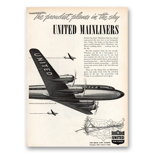 1948 United Airlines Proudest Planes in the Sky Mainliners Vintage Magazine Print Ad