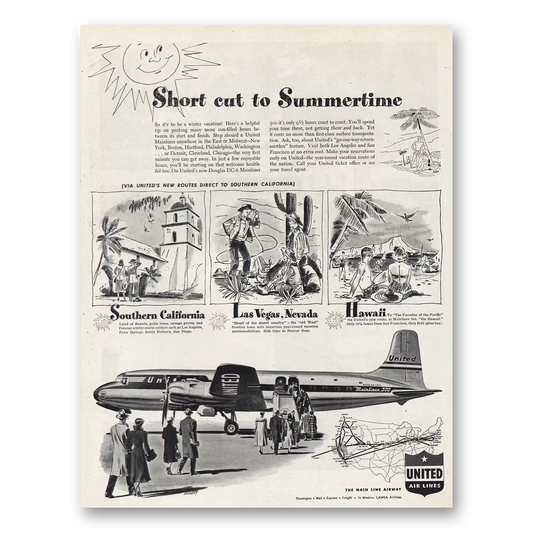 1948 United Airlines Short Cut to Summertime Vintage Magazine Print Ad