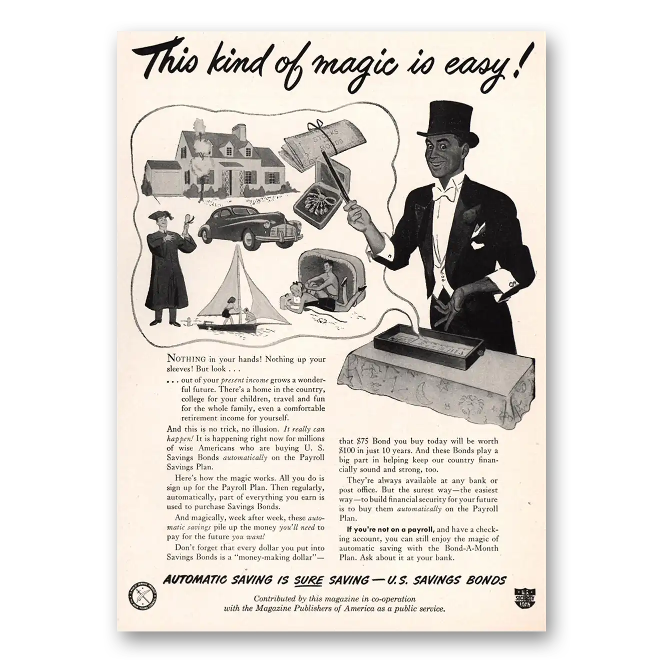 1948 United States Savings Bonds This Kind of Magic Is Easy Vintage Magazine Print Ad