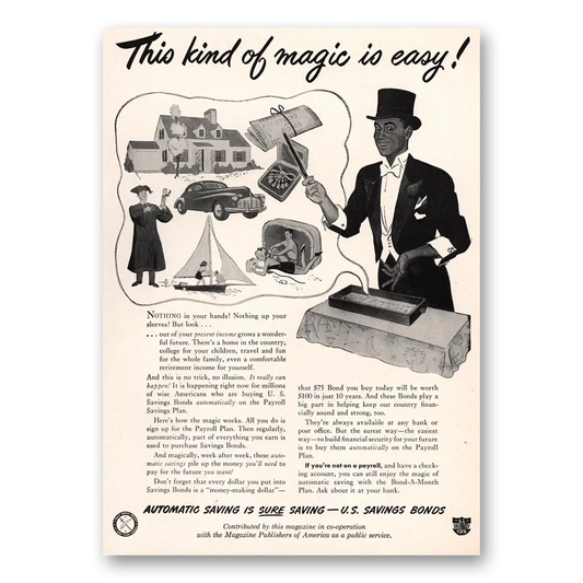 1948 United States Savings Bonds This Kind of Magic Is Easy Vintage Magazine Print Ad