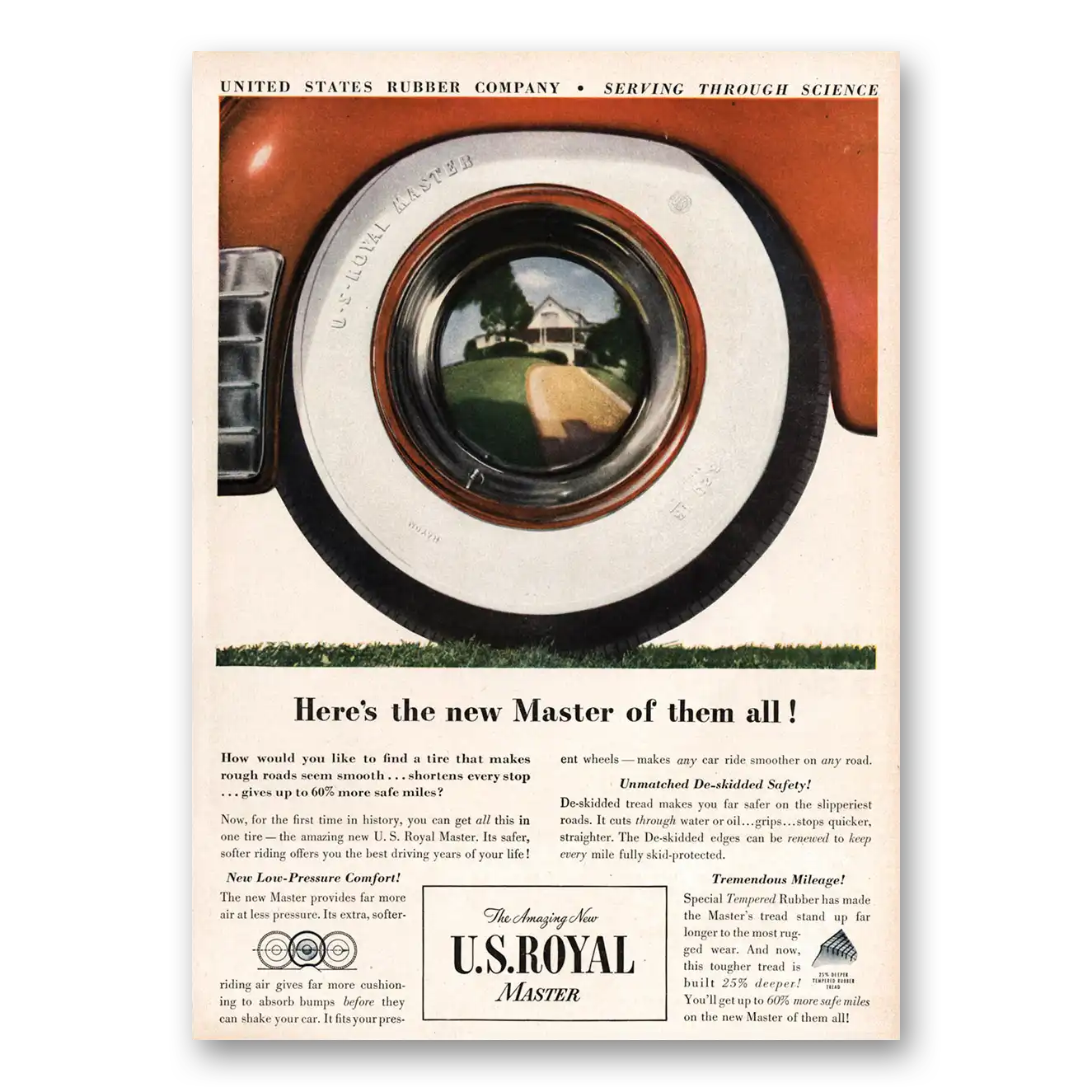 1948 US Royal Tires New Master of Them All Vintage Magazine Print Ad