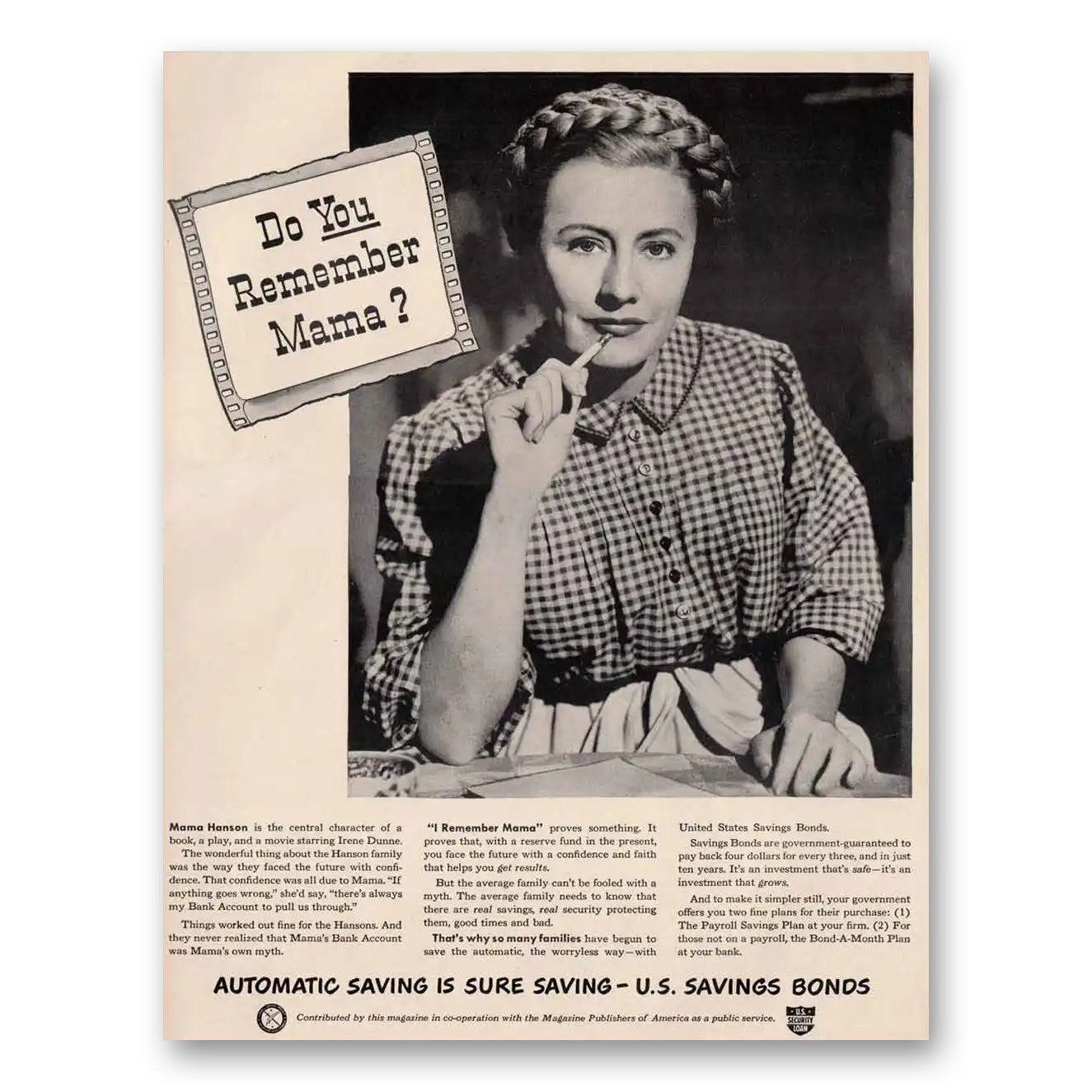 1948 United States Savings Bonds Do You Remember Mama Vintage Magazine Print Ad