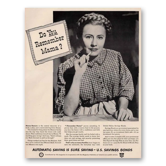 1948 United States Savings Bonds Do You Remember Mama Vintage Magazine Print Ad