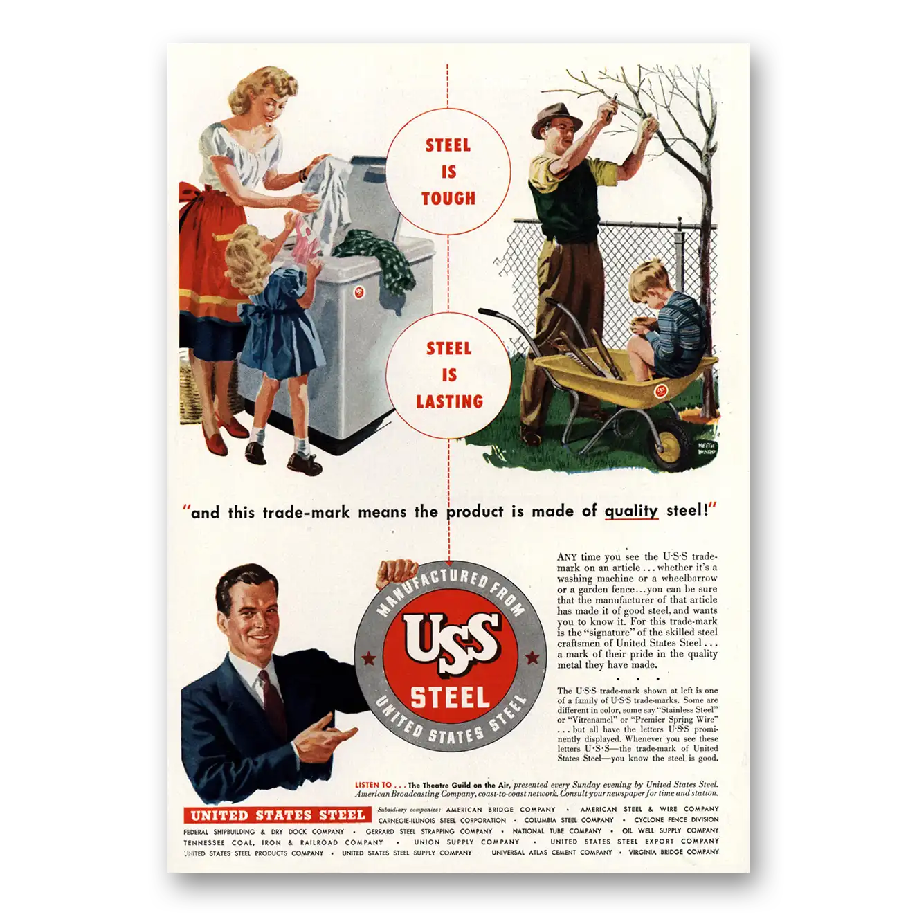 1948 United States Steel Tough Lasting Vintage Magazine Print Ad