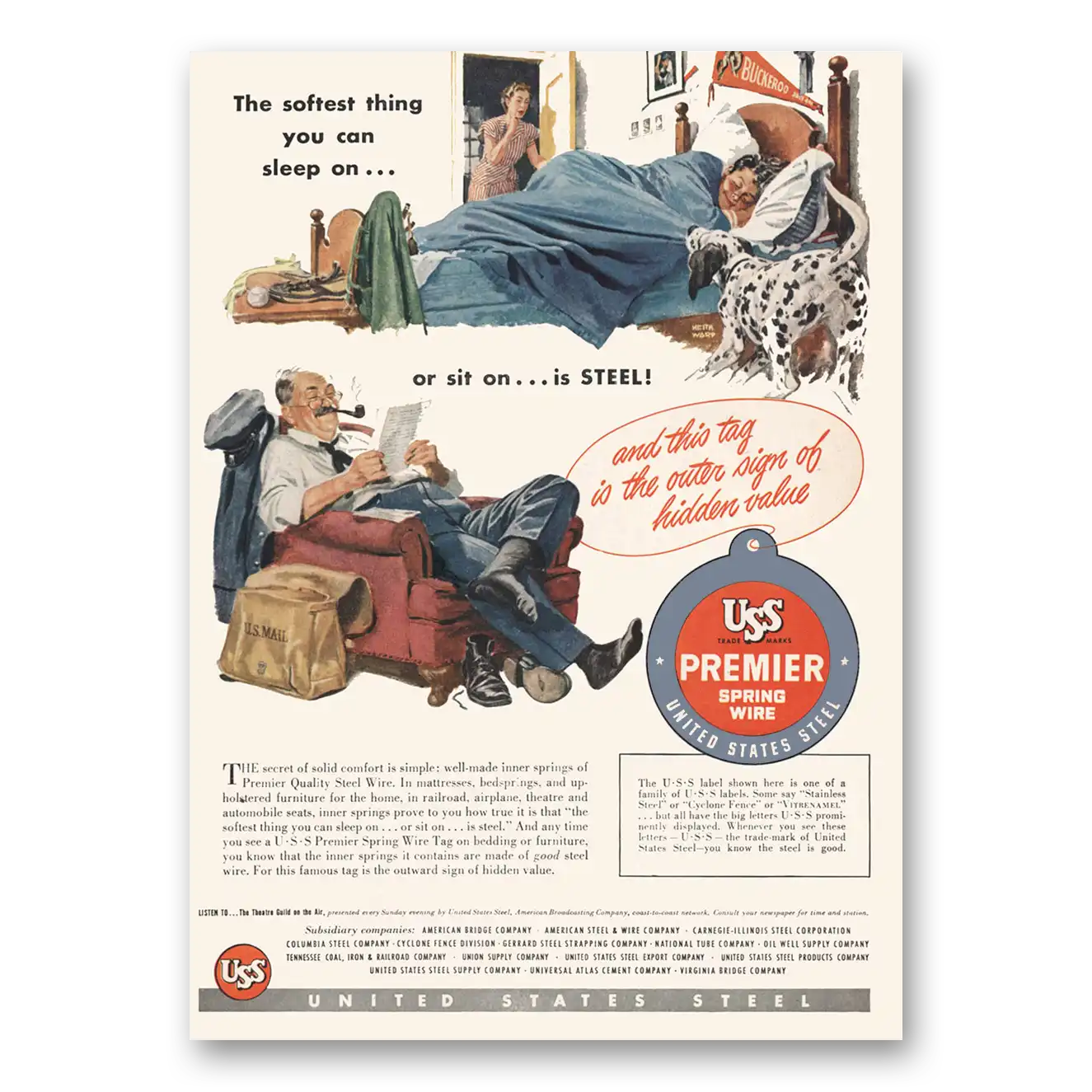 1948 United States Steel Softest Thing You Can Sleep On Vintage Magazine Print Ad