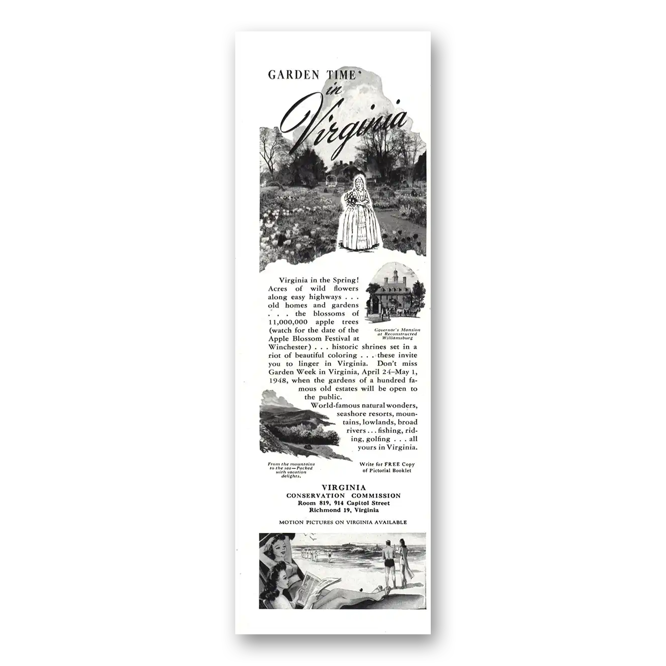 1948 Virginia Garden Time in Virginia Vintage Magazine Print Ad