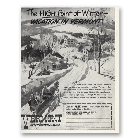 1948 Vermont High Point of Winter Vintage Magazine Print Ad