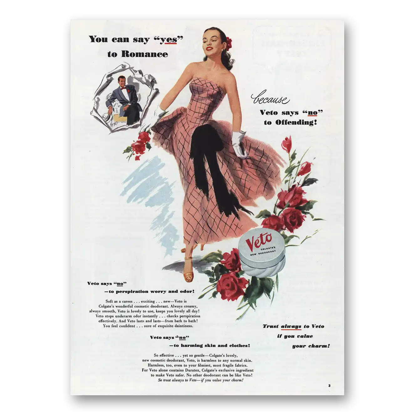 1948 Veto Deoderant You Can Say Yes to Romance Vintage Magazine Print Ad