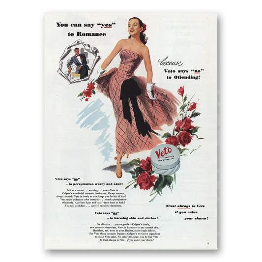 1948 Veto Deoderant You Can Say Yes to Romance Vintage Magazine Print Ad