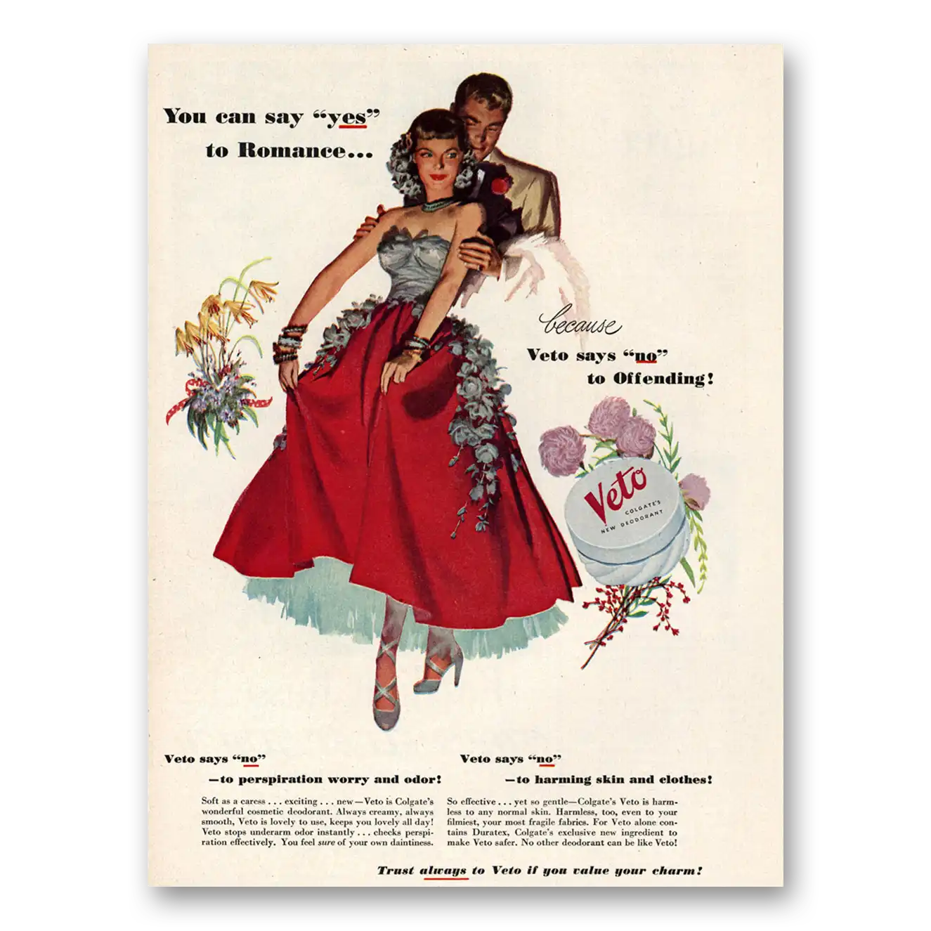 1948 Veto Deoderant Say Yes to Romance Vintage Magazine Print Ad