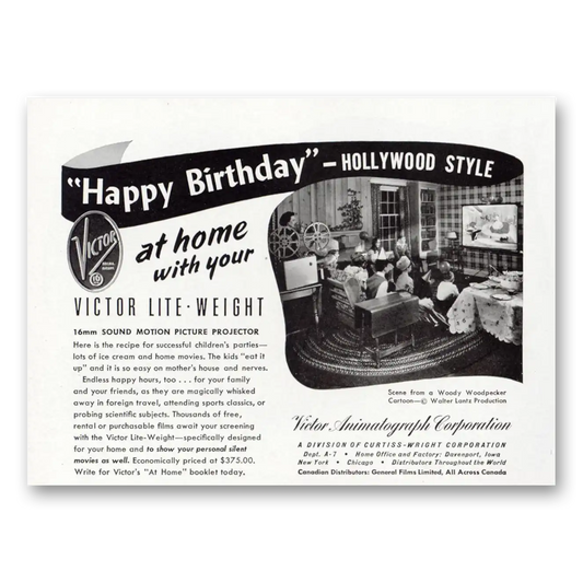 1948 Victor Animatograph Happy Birthday Hollywood Style Vintage Magazine Print Ad