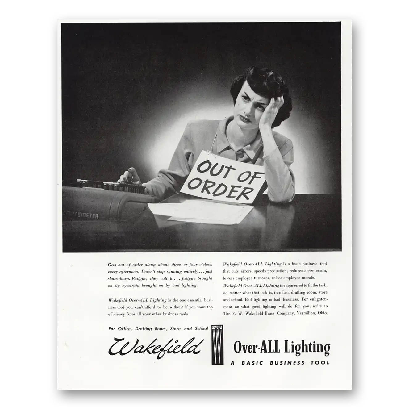 1948 Wakefield Over All Lighting All Over Lighting Out of Order Vintage Magazine Print Ad