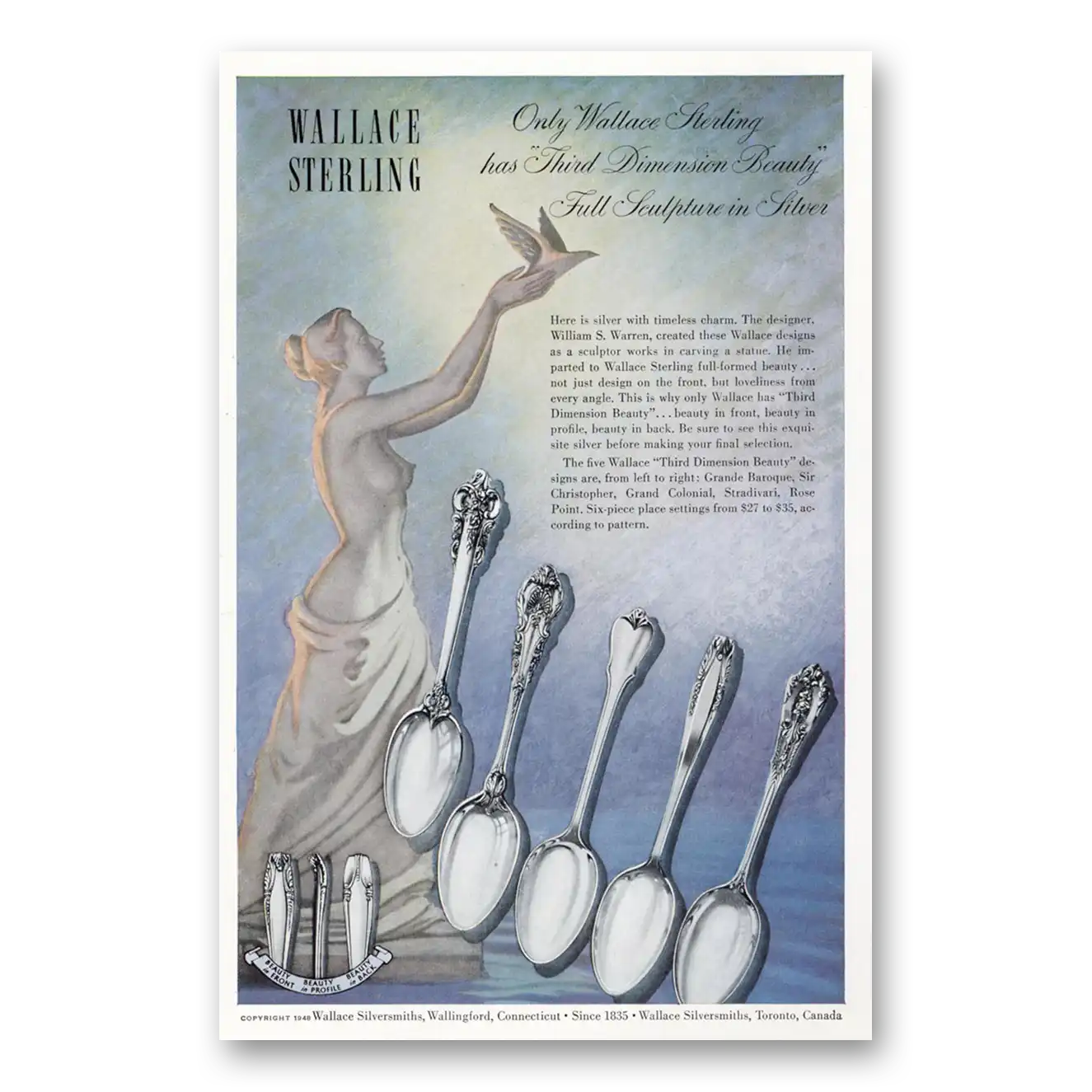 1948 Wallace Sterling Dimension Beauty Topless Vintage Magazine Print Ad