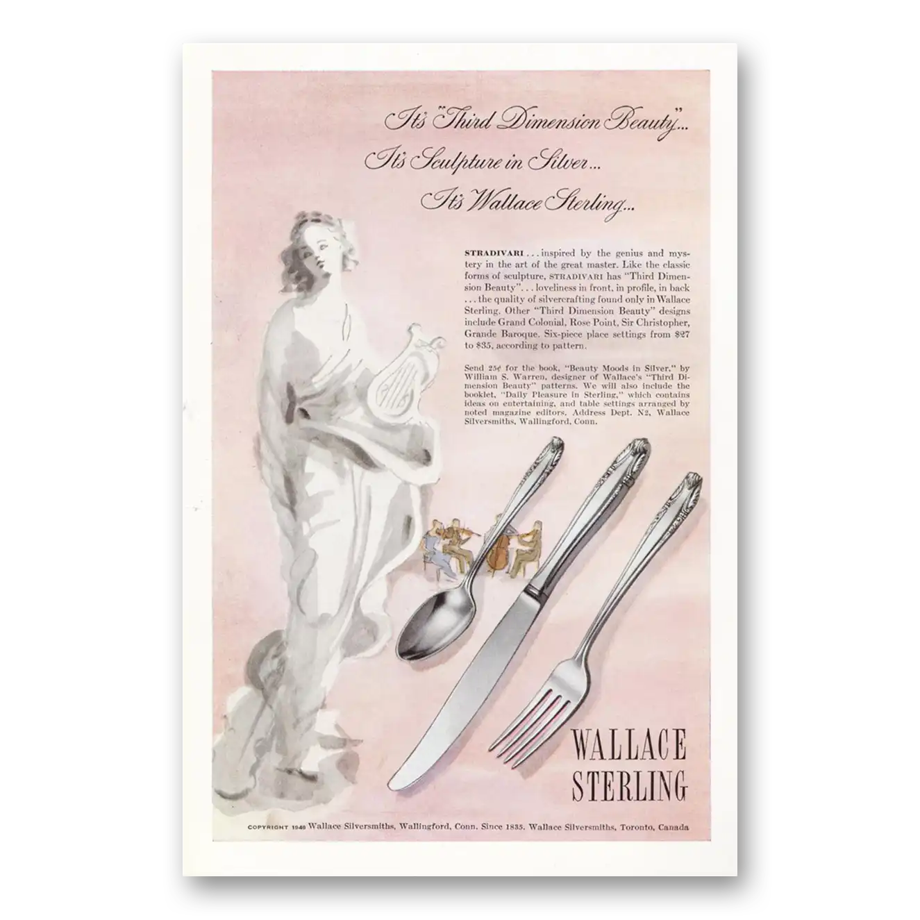 1948 Wallace Sterling Third Dimension Beauty Vintage Magazine Print Ad