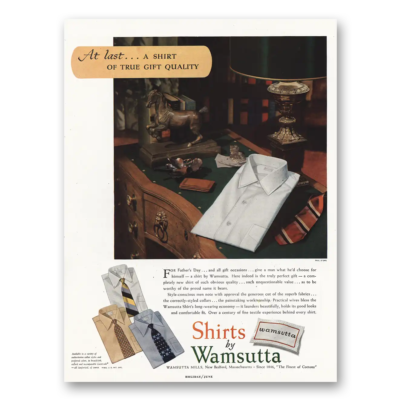 1948 Wamsutta Shirts Fathers Day Shirt Vintage Magazine Print Ad