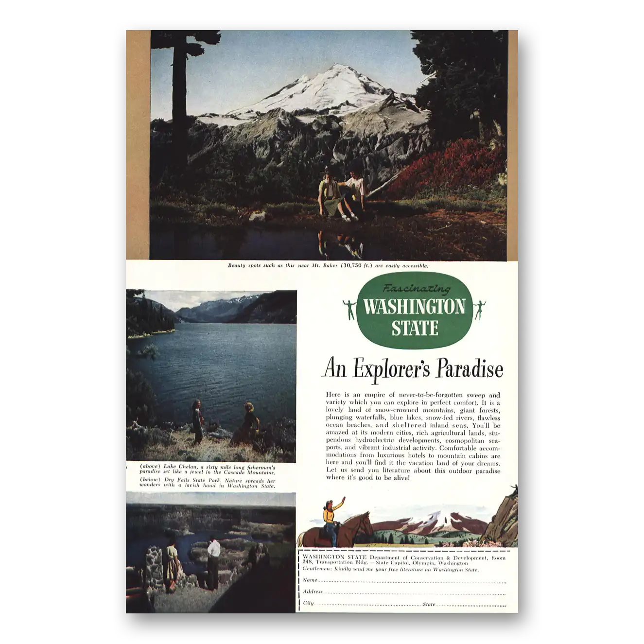 1948 Washington Mt Baker Explorers Paradise Vintage Magazine Print Ad