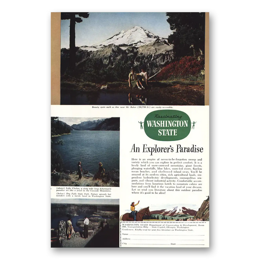 1948 Washington Mt Baker Explorers Paradise Vintage Magazine Print Ad