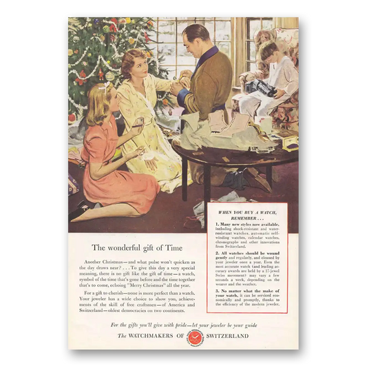 1948 Watchmakers of Switzerland Christmas Gift of Time Vintage Magazine Print Ad