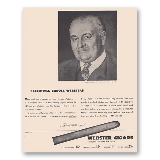 1948 Webster Cigars William R Steinway Executives Choose Websters Vintage Magazine Print Ad