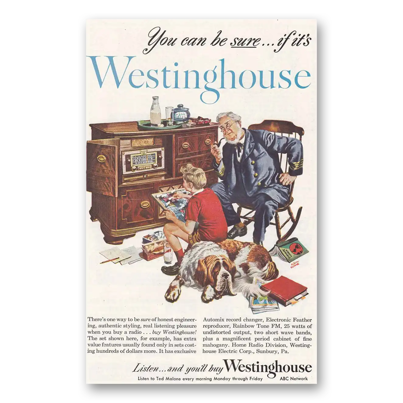 1948 Westinghouse Radio Sure of Honest Engineering St Bernard Vintage Magazine Print Ad