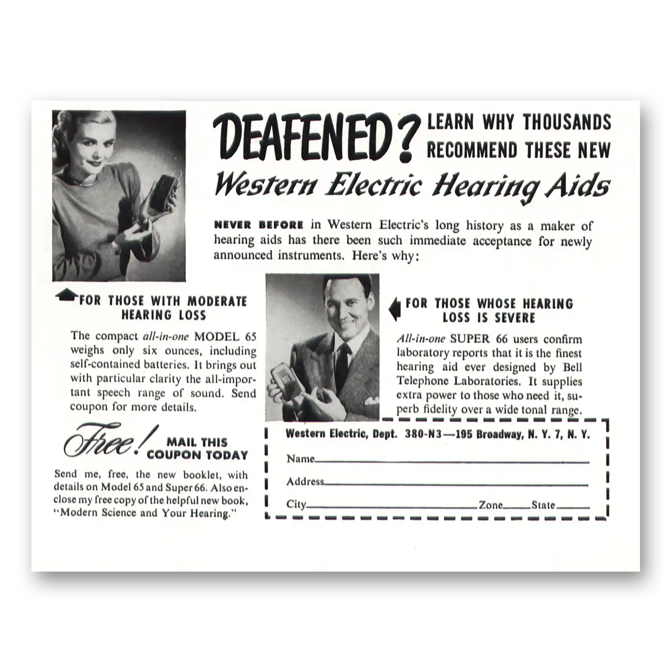 1948 Western Electric Hearing Aid Deafened Learn Why Thousands Vintage Magazine Print Ad