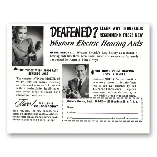 1948 Western Electric Hearing Aid Deafened Learn Why Thousands Vintage Magazine Print Ad