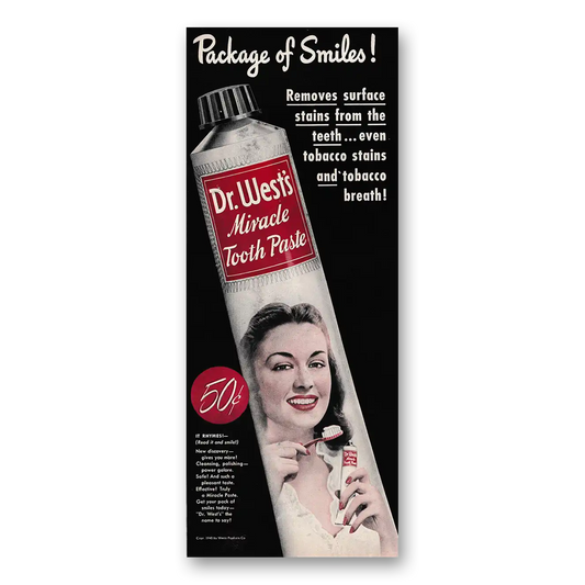 1948 Dr Wests Miracle Tooth Paste Package of Smiles Vintage Magazine Print Ad