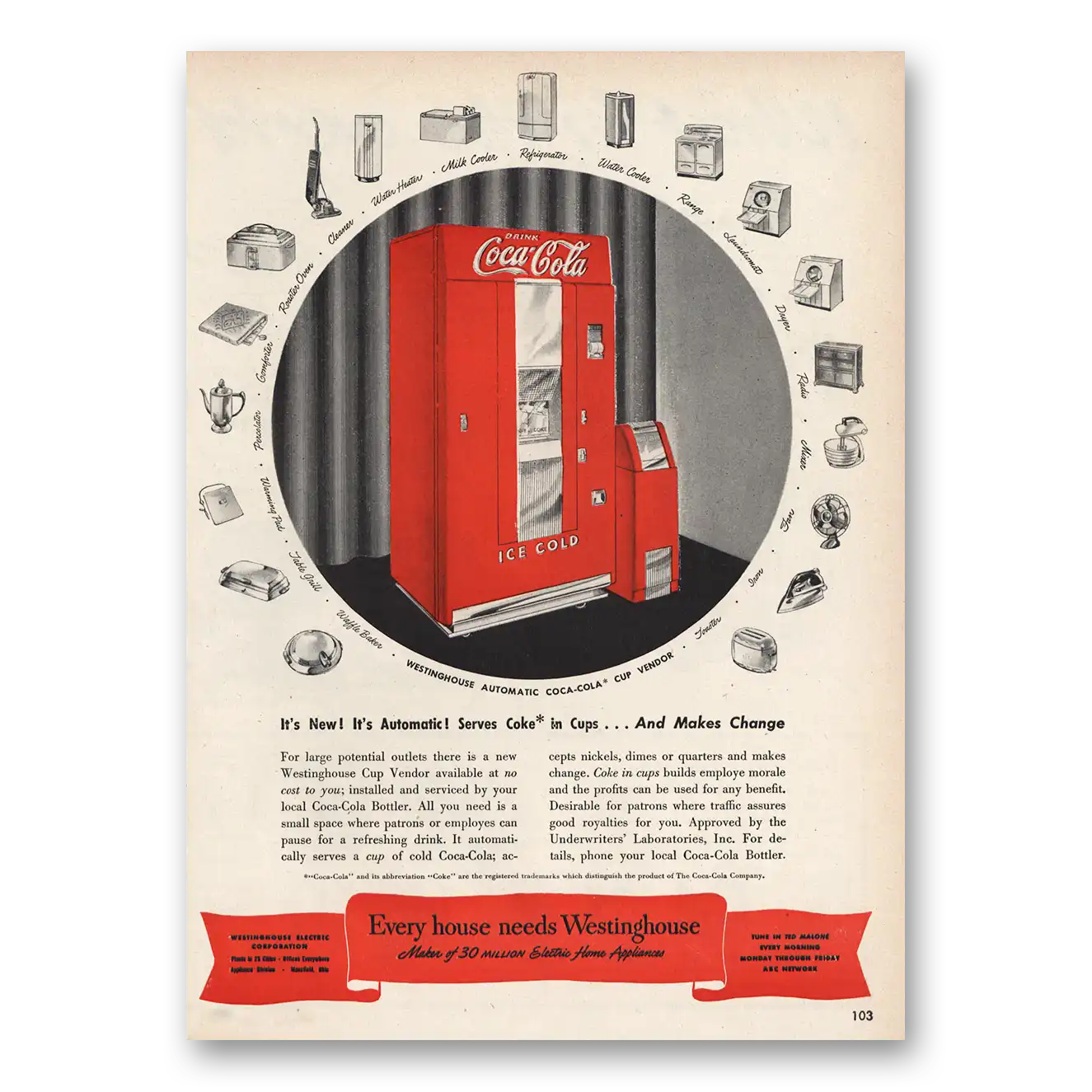 1948 Westinghouse Serve Coke In Cups Vintage Magazine Print Ad