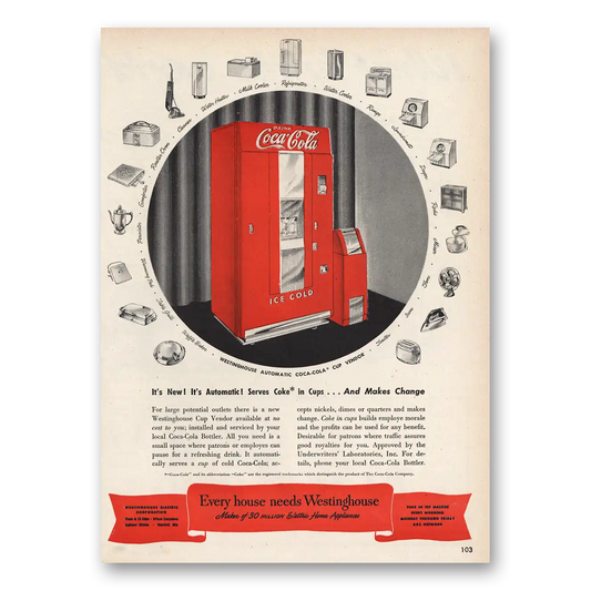 1948 Westinghouse Serve Coke In Cups Vintage Magazine Print Ad