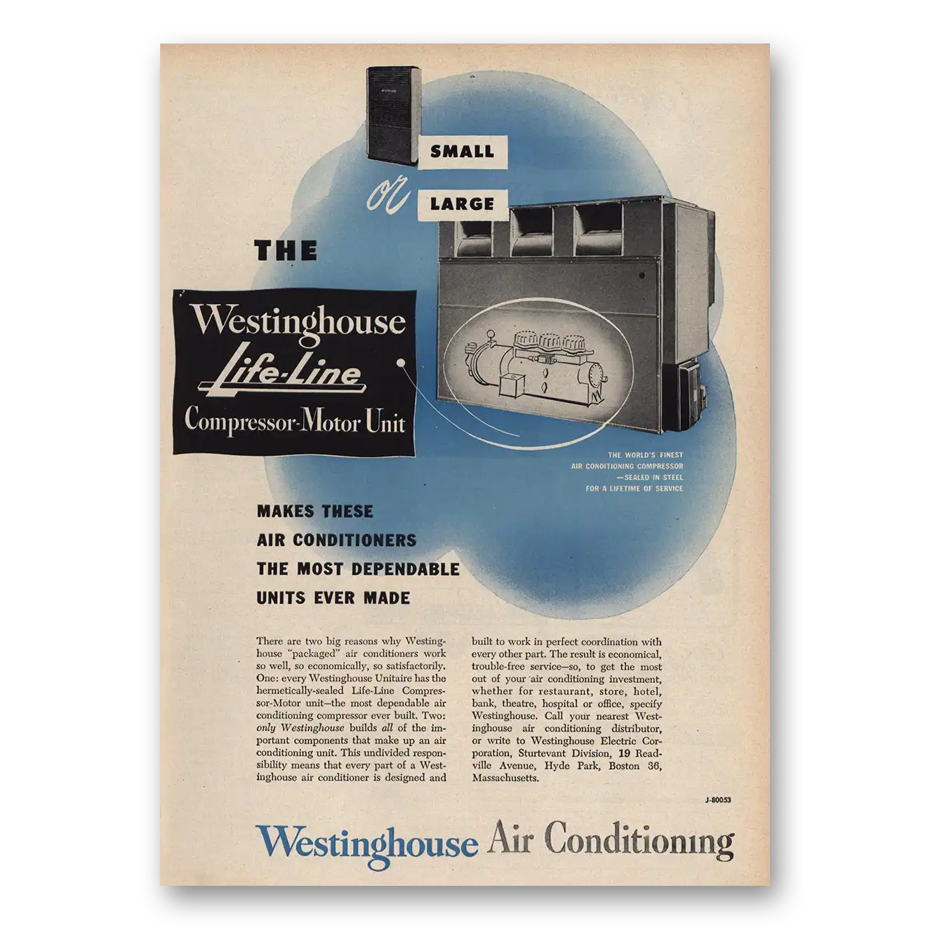 1948 Westinghouse Air Conditioner Life Line Compressor Motor Vintage Magazine Print Ad