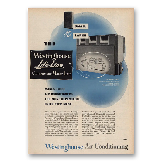 1948 Westinghouse Air Conditioner Life Line Compressor Motor Vintage Magazine Print Ad