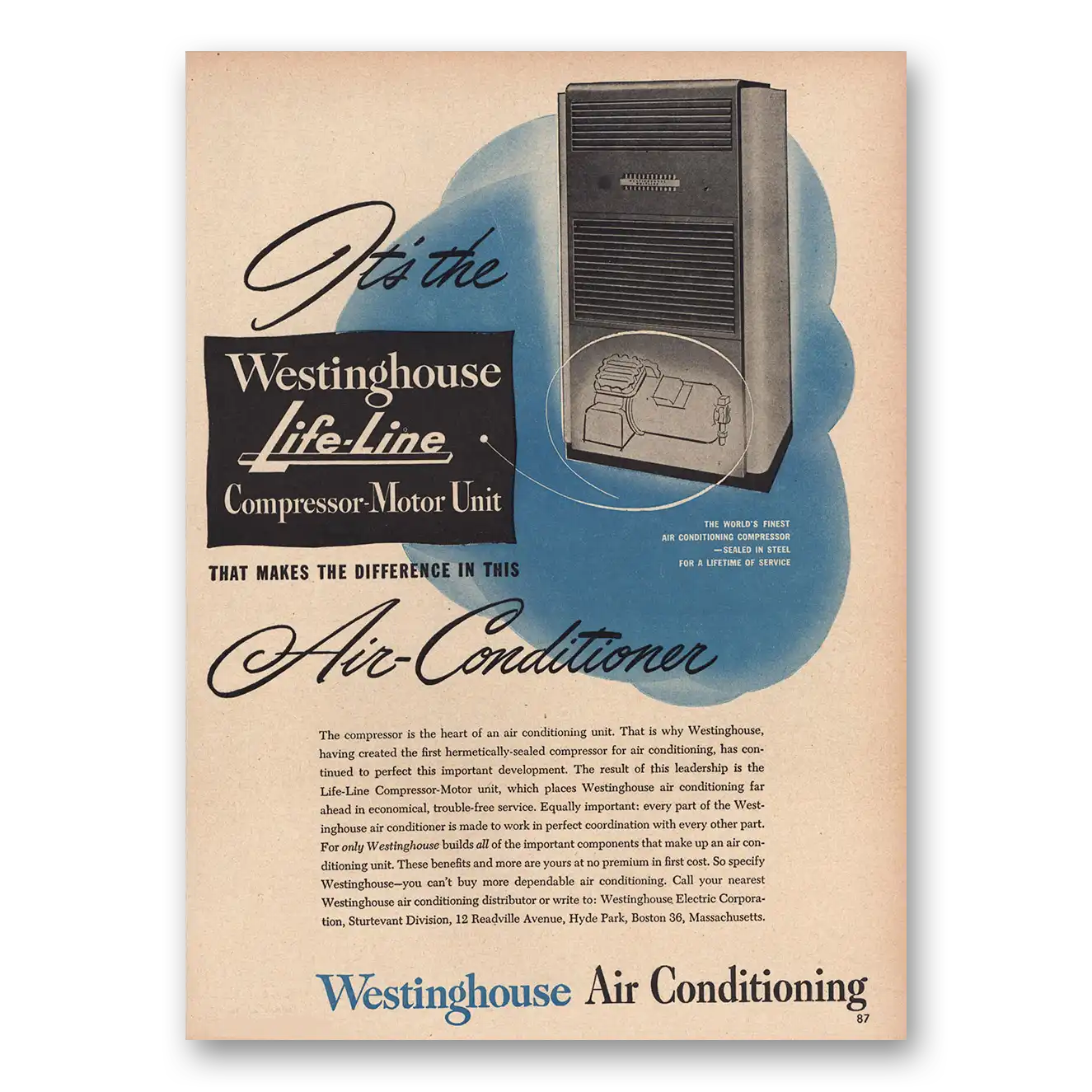 1948 Westinghouse Air Conditioner Compressor Motor Unit Vintage Magazine Print Ad