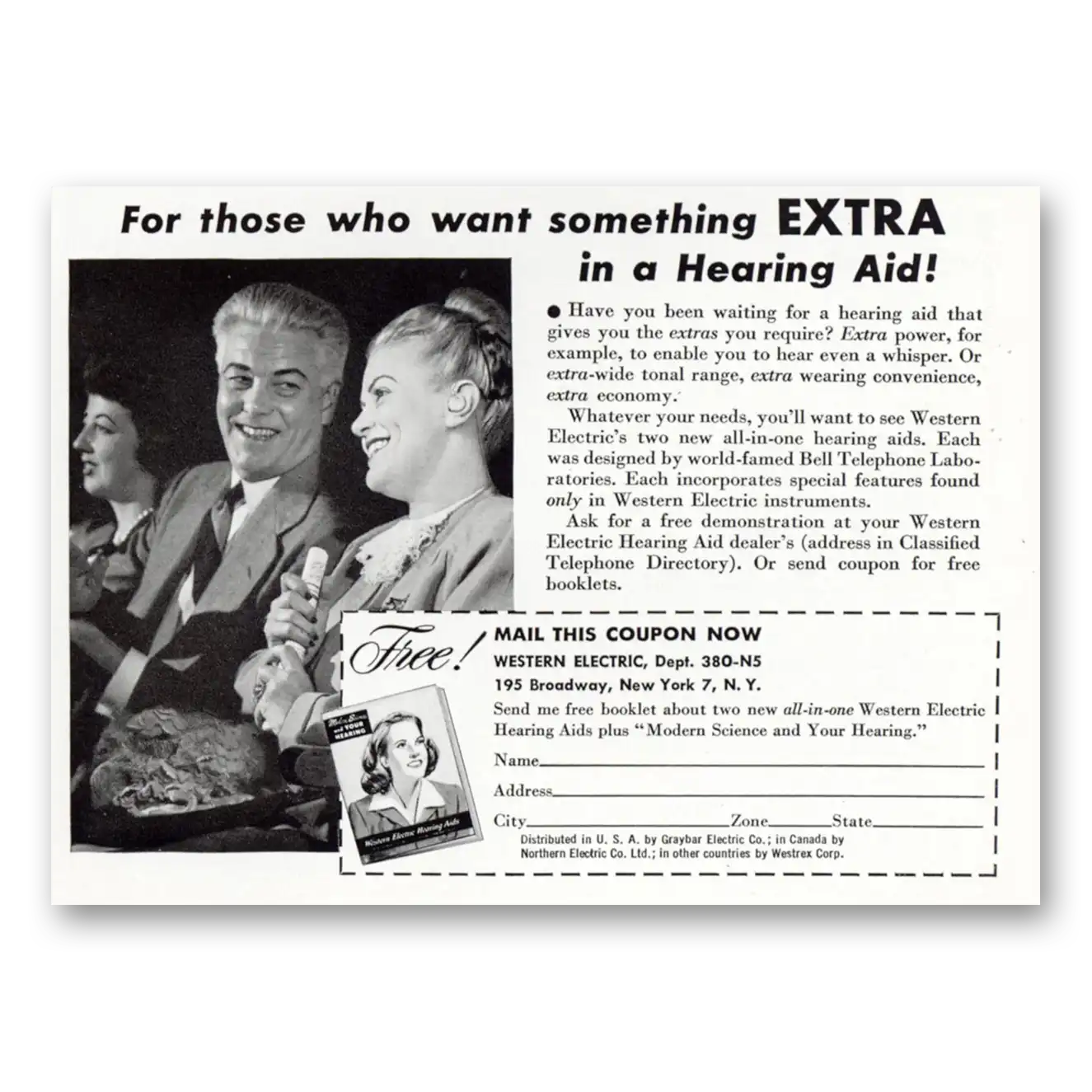 1948 Western Electric Hearing Aid For Those Who Want Something Extra Vintage Magazine Print Ad