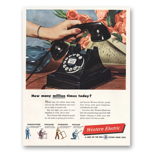 1948 Western Electric How Many Million Times Today Vintage Magazine Print Ad