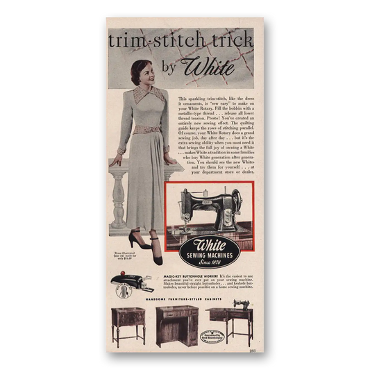 1948 White Sewing Machines Trim Stitch Trick Vintage Magazine Print Ad