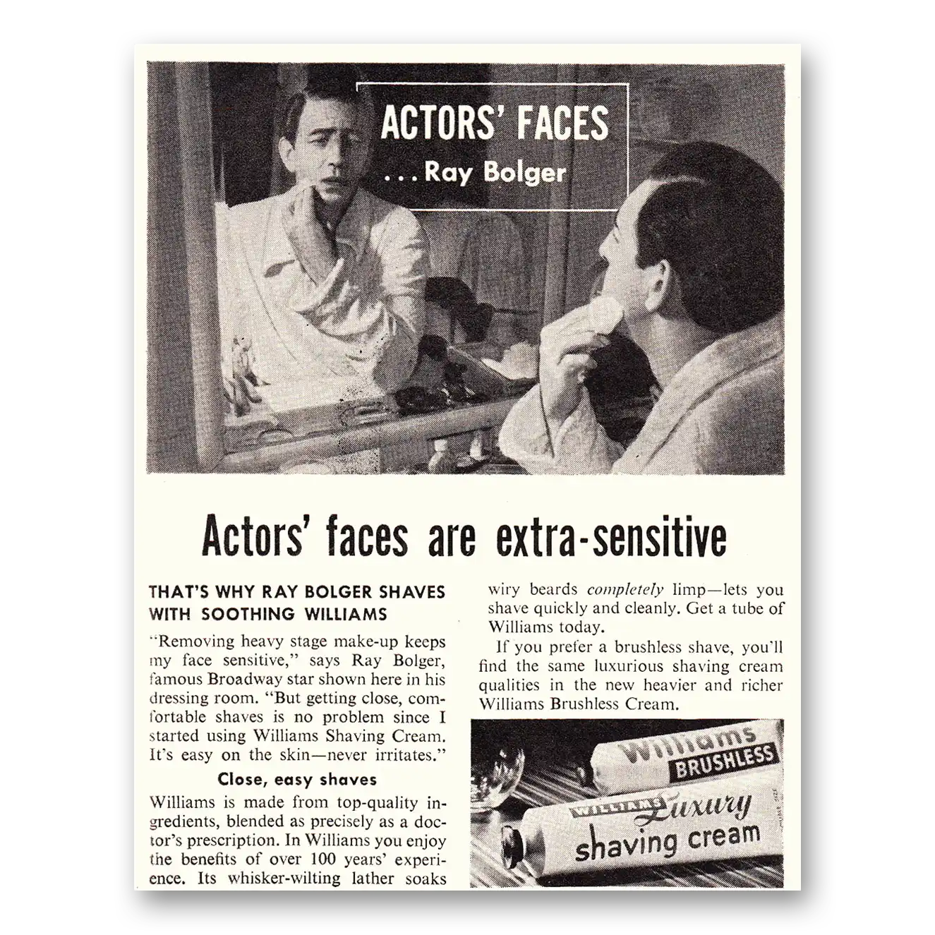 1948 Williams Shaving Cream Actors Faces Ray Bolger Vintage Magazine Print Ad