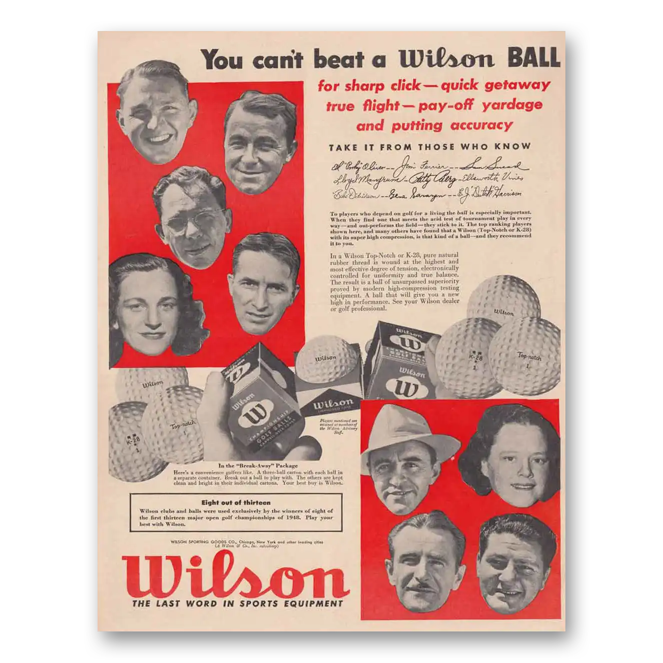 1948 Wilson Sporting Goods Sports Equipment You Can't Beat a Wilson Vintage Magazine Print Ad