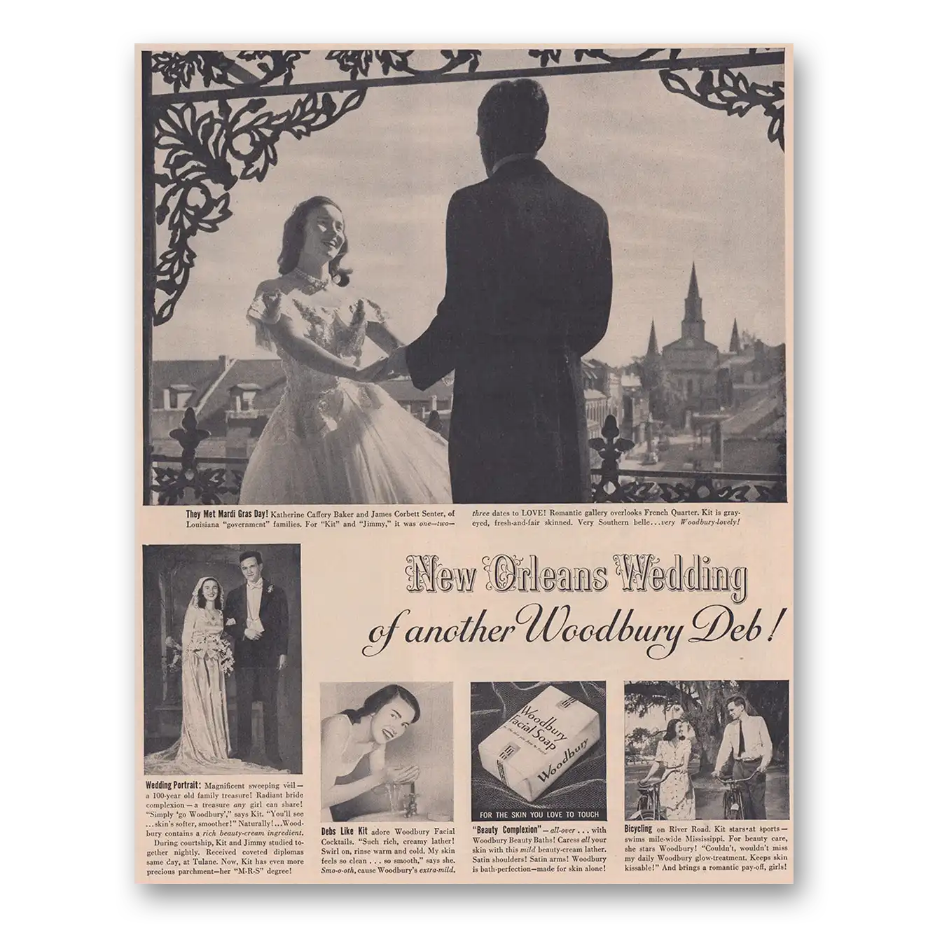 1948 Woodbury Facial Soap New Orleans Wedding Vintage Magazine Print Ad