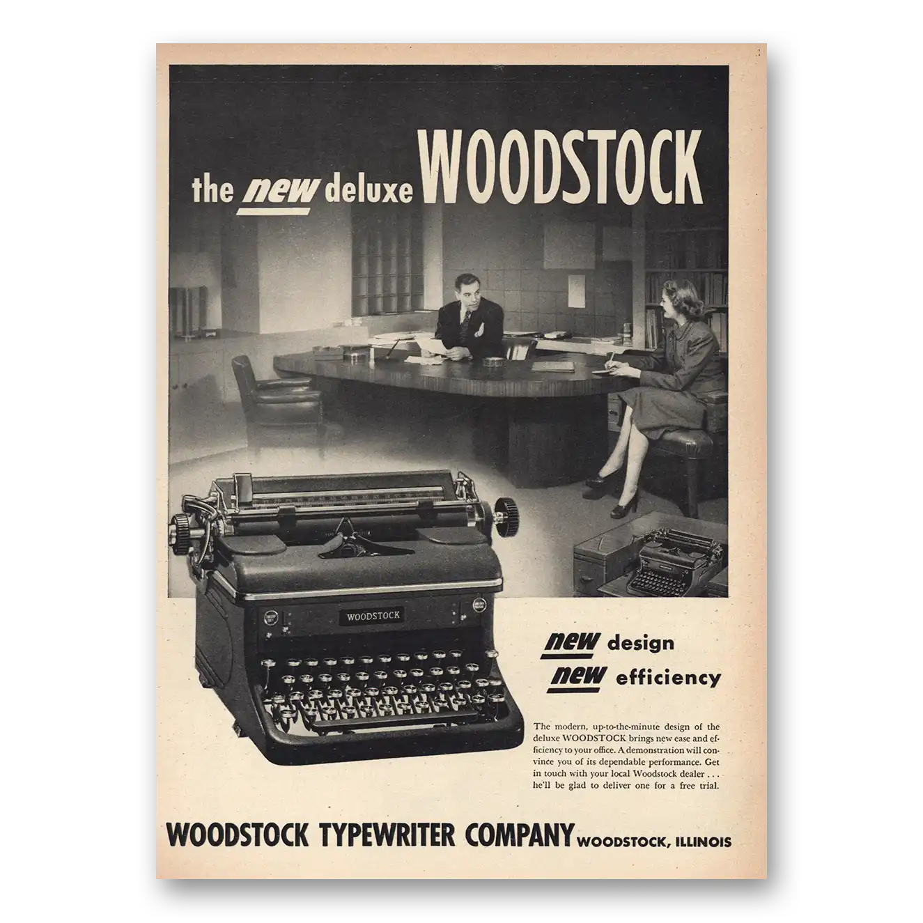 1948 Woodstock Typewriter Modern Up to the Minute Design Vintage Magazine Print Ad