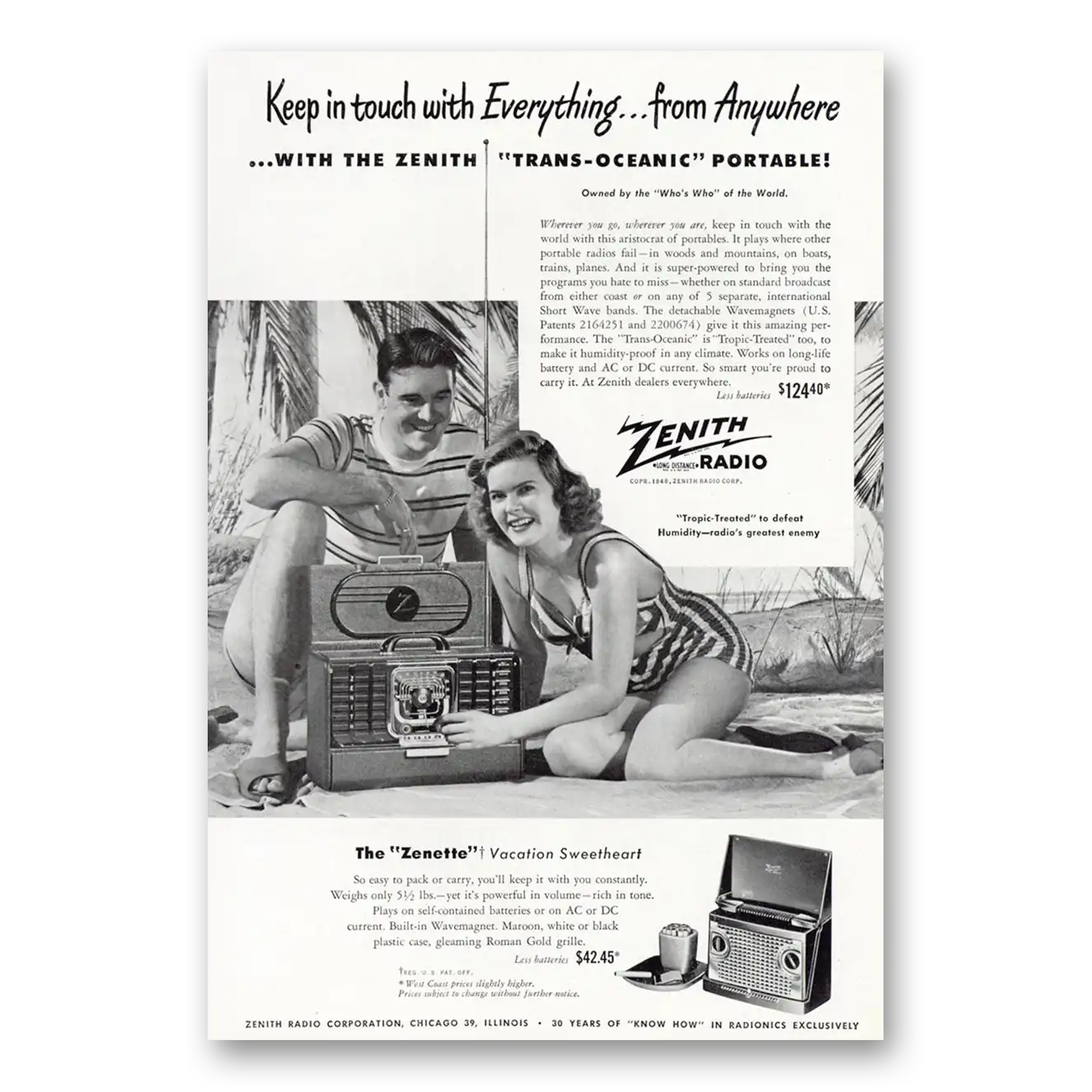 1948 Zenith Radio Keep In Touch With Everything Vintage Magazine Print Ad