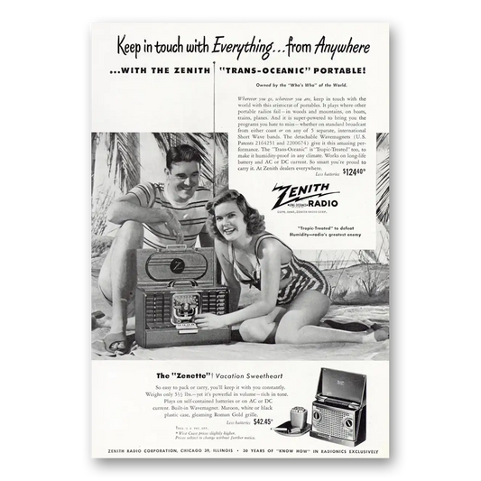 1948 Zenith Radio Keep In Touch With Everything Vintage Magazine Print Ad