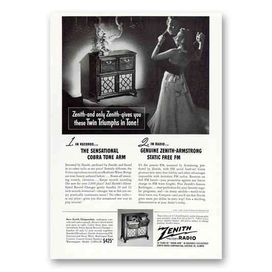 1948 Zenith Radio Twin Triumphs In Tone Vintage Magazine Print Ad