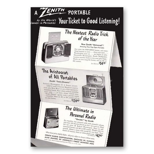 1948 Zenith Radio Your Ticket to Good Listening Vintage Magazine Print Ad