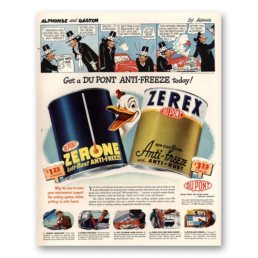 1948 Zerone Zerex Anti Freeze Alphonse Gaston Vintage Magazine Print Ad