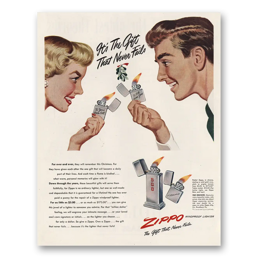 1948 Zippo Lighter Gift That Never Fails Vintage Magazine Print Ad