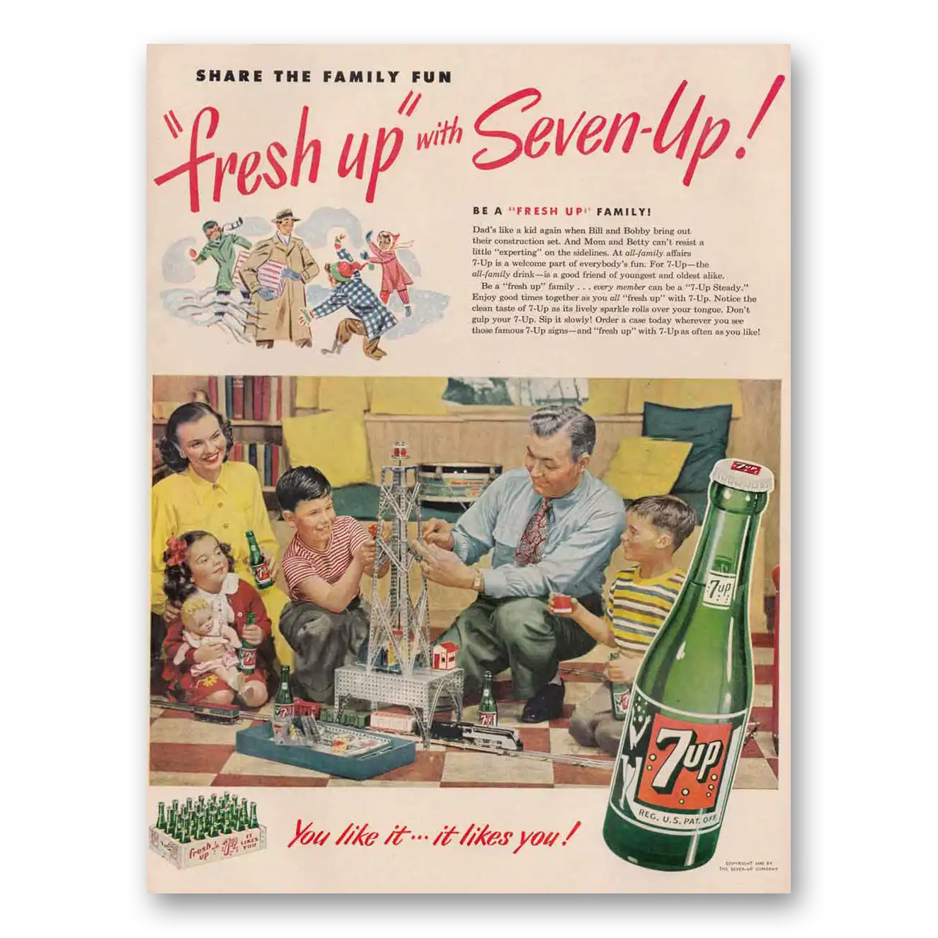 1949 7Up Fresh Up with Seven Up Model Train Vintage Magazine Print Ad