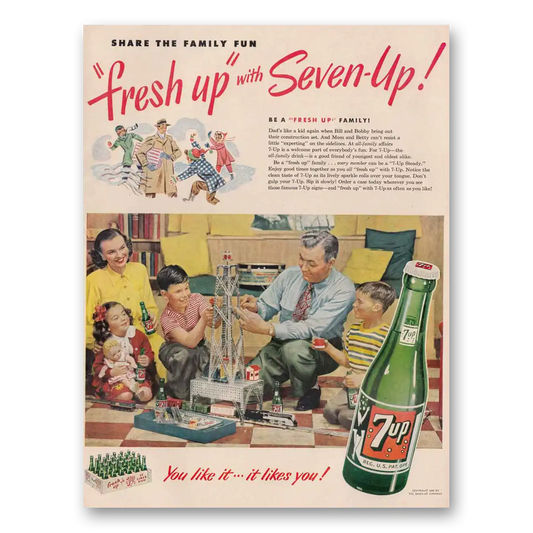 1949 7Up Fresh Up with Seven Up Model Train Vintage Magazine Print Ad