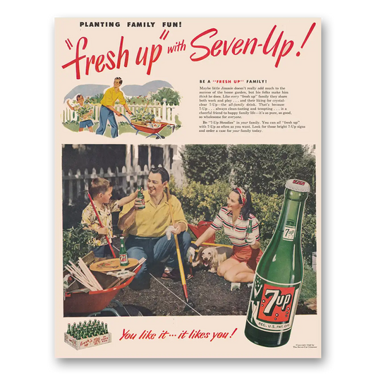 1949 7Up Planting Family Fun Vintage Magazine Print Ad