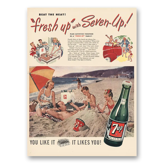 1948 7Up Family Days At the Beach Vintage Magazine Print Ad