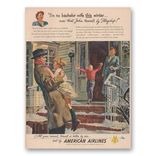 1949 American Airlines No Bachelor Wife This Winter Flagship Vintage Magazine Print Ad